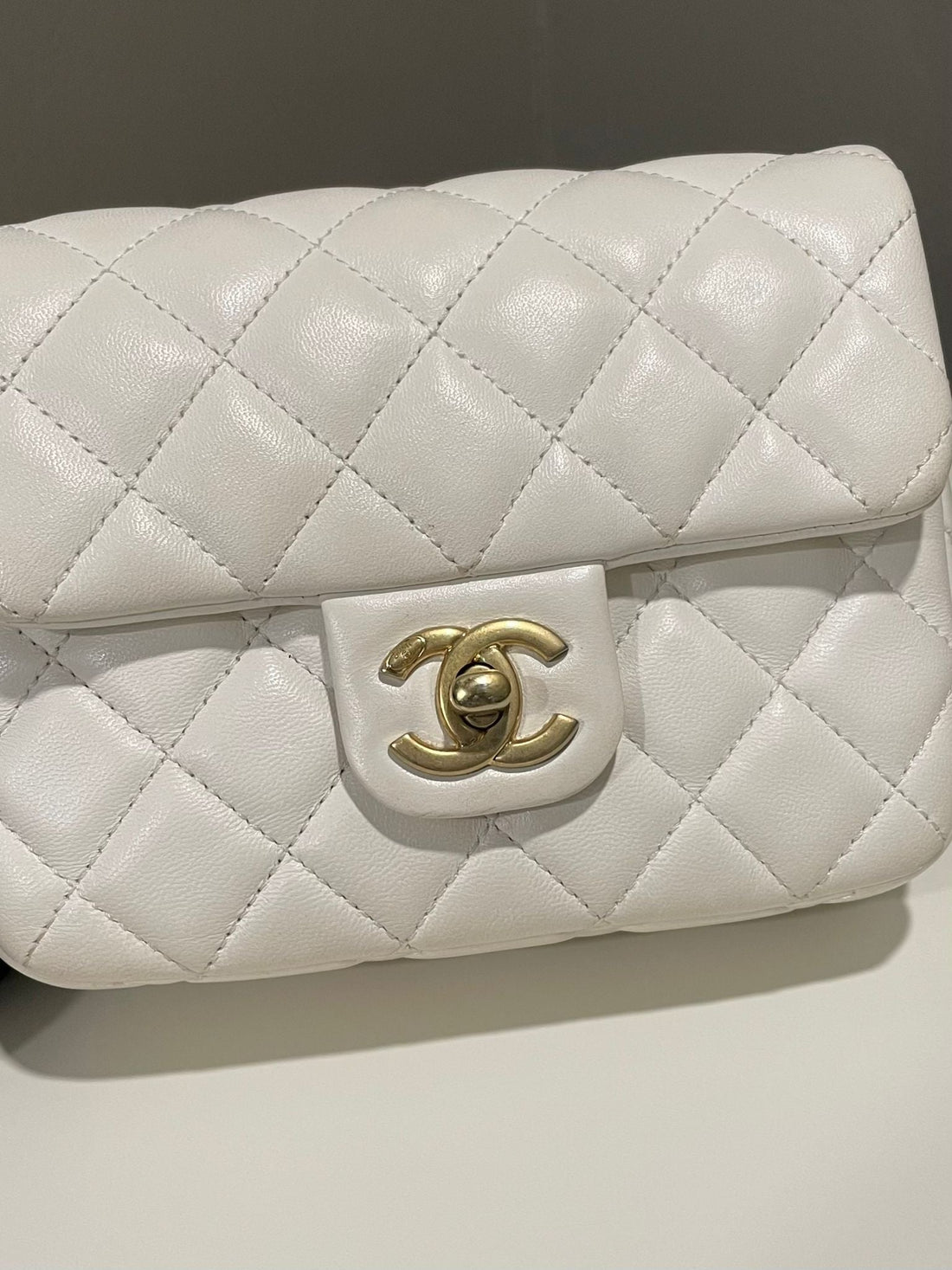Chanel Classic Quilted Mini Square with Charms White Lambskin