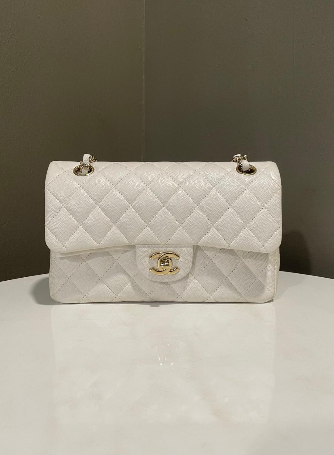 Chanel Classic Quilted Small Double Flap White Caviar