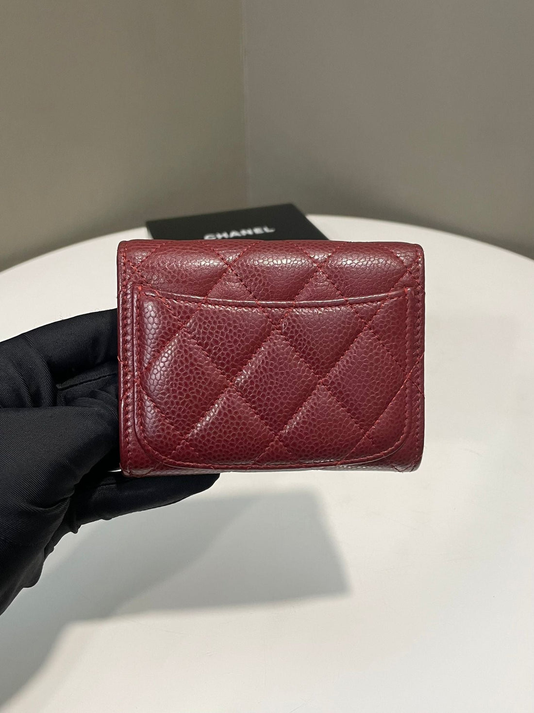 Chanel Classic Quilted XL Card Holder Burgundy Caviar