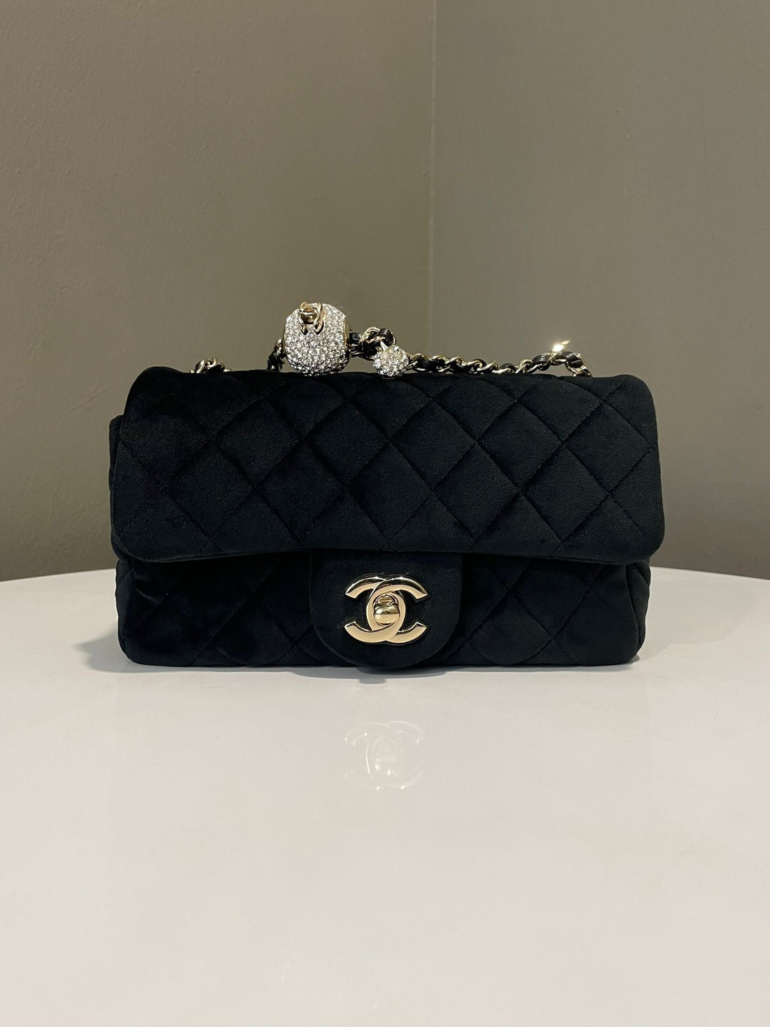 Chanel Crystal Pearl Crush Mini Rectangular Black Velvet