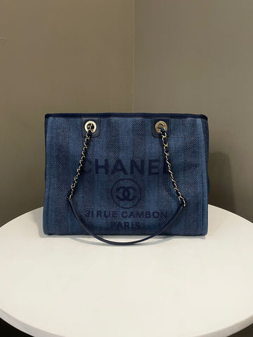 Chanel Deauville Chain Shopper Tote Blue Denim