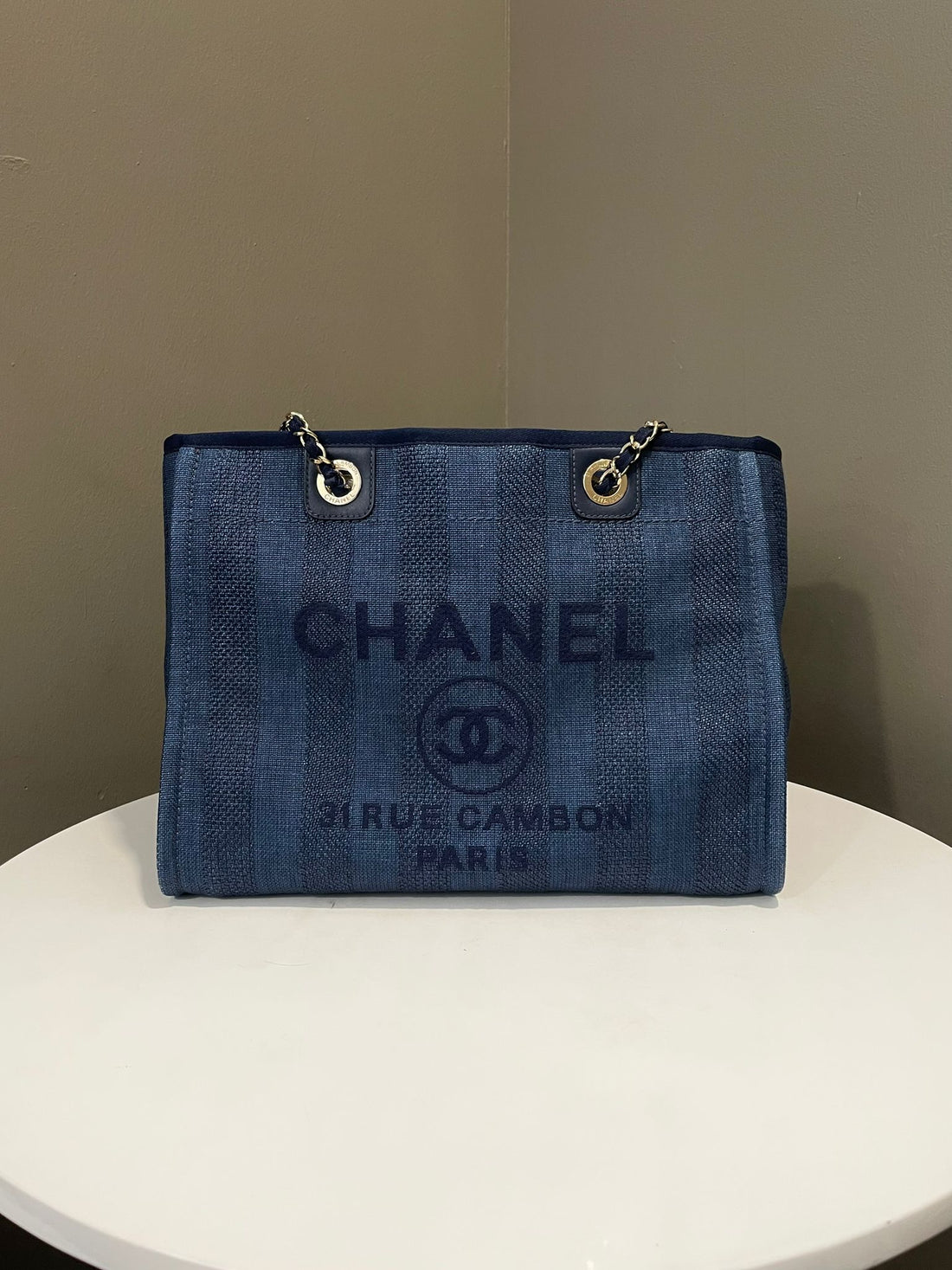 Chanel Deauville Chain Shopper Tote Blue Denim
