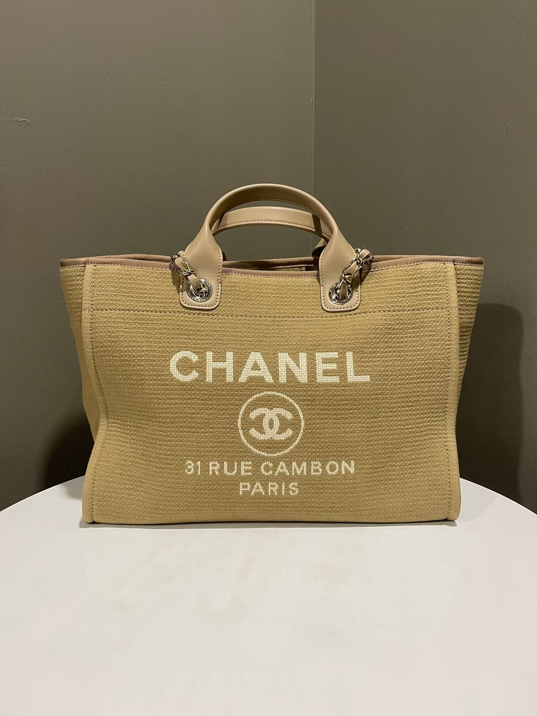 Chanel Deauville Tote Dark Beige Grey