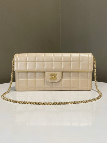 Chanel East West Chocolate Bar Flap Beige / Yellow Lambskin