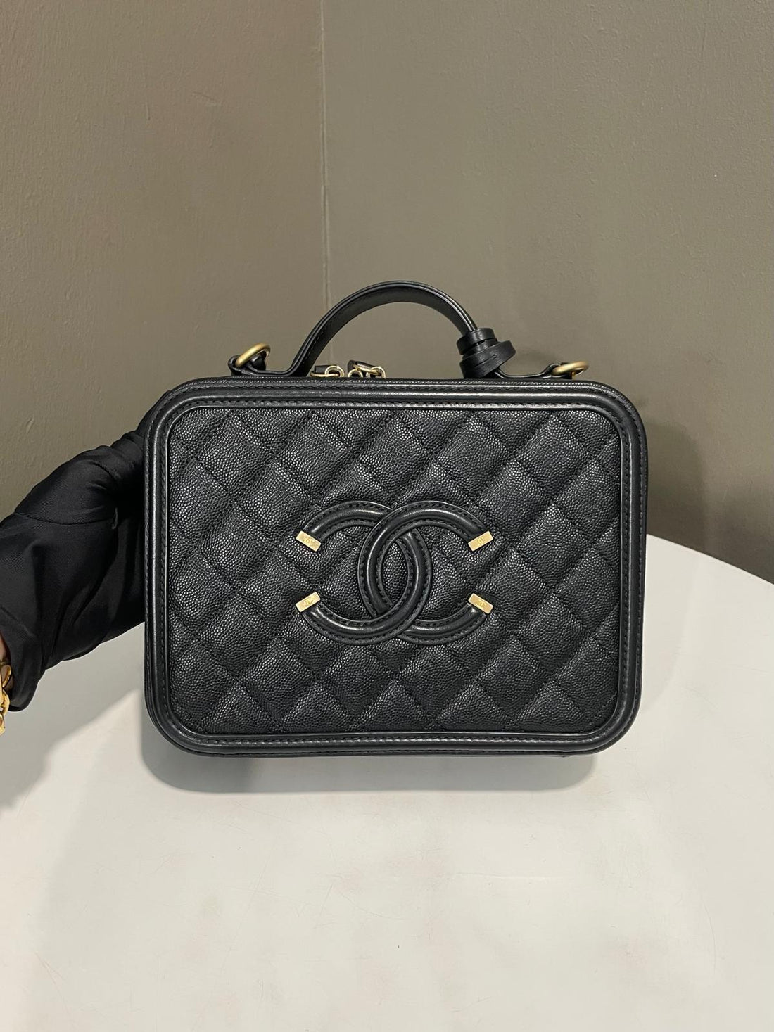 Chanel Filigree Vanity Case Black Caviar