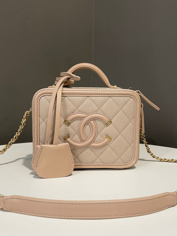Chanel Filigree Vanity Case Beige Blush Caviar