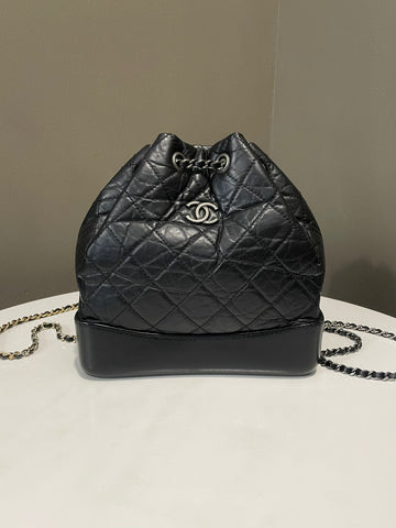 Chanel Gabrielle Quilted Backpack Black Aged Calfskin