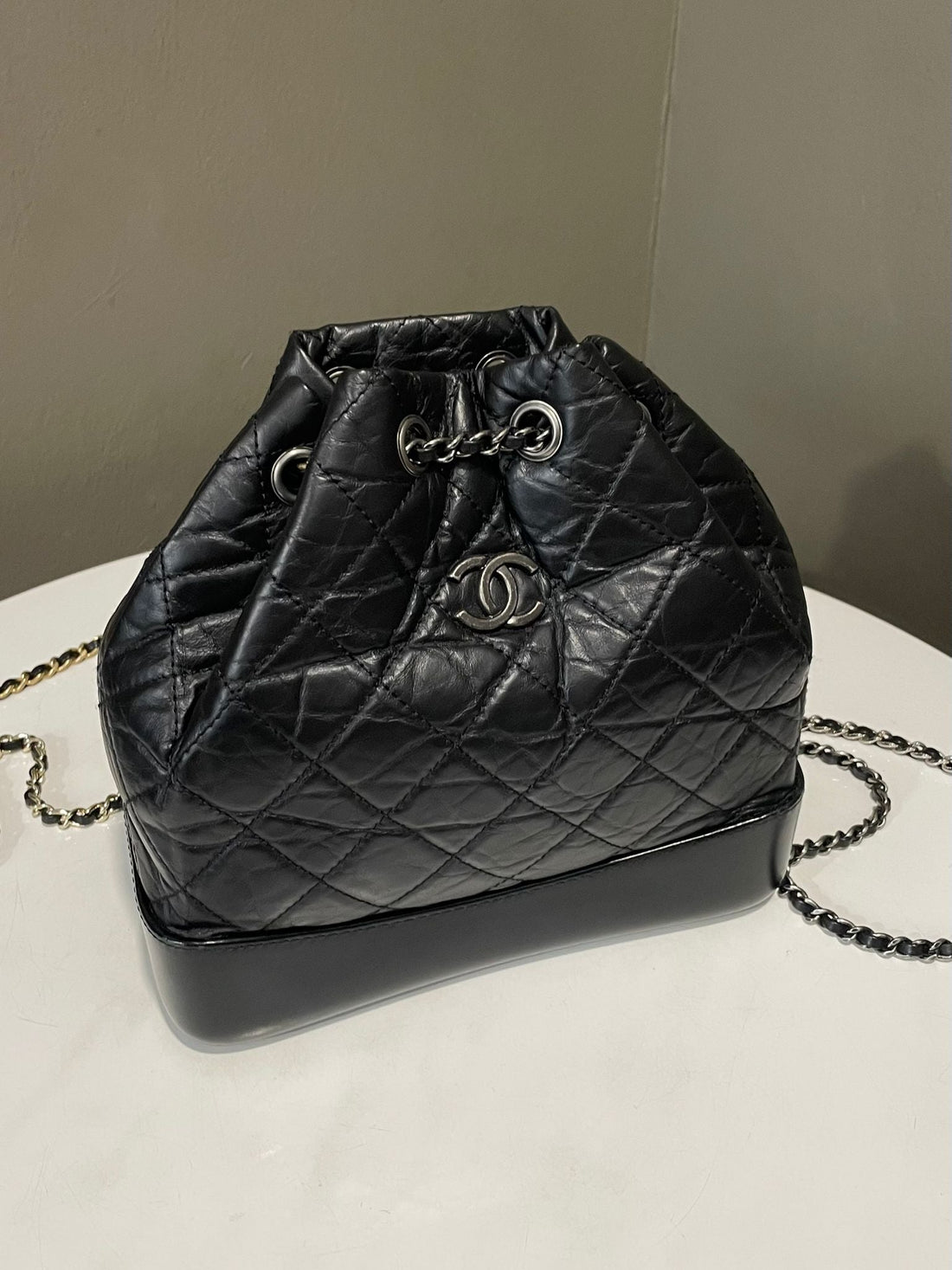 Chanel Gabrielle Quilted Backpack Black Aged Calfskin