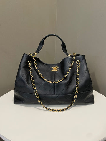 Chanel Hobo Quilted Bag Black Calfskin