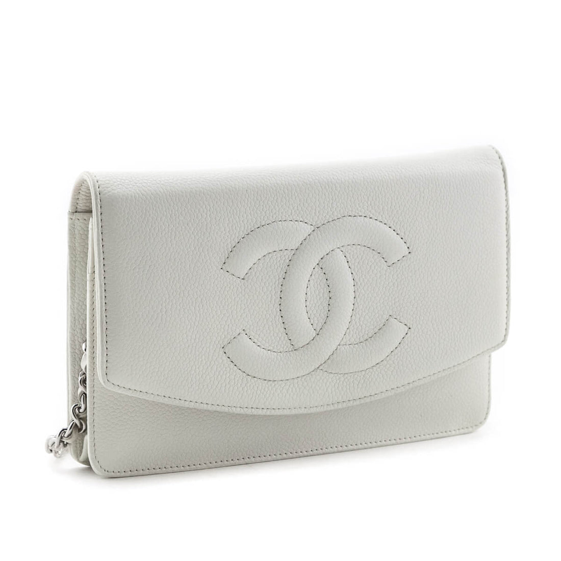 Chanel Ivory Caviar Timeless CC Wallet On Chain