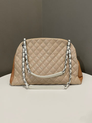 Chanel Just Mademoiselle Bowling Bag Beige Tan Caviar