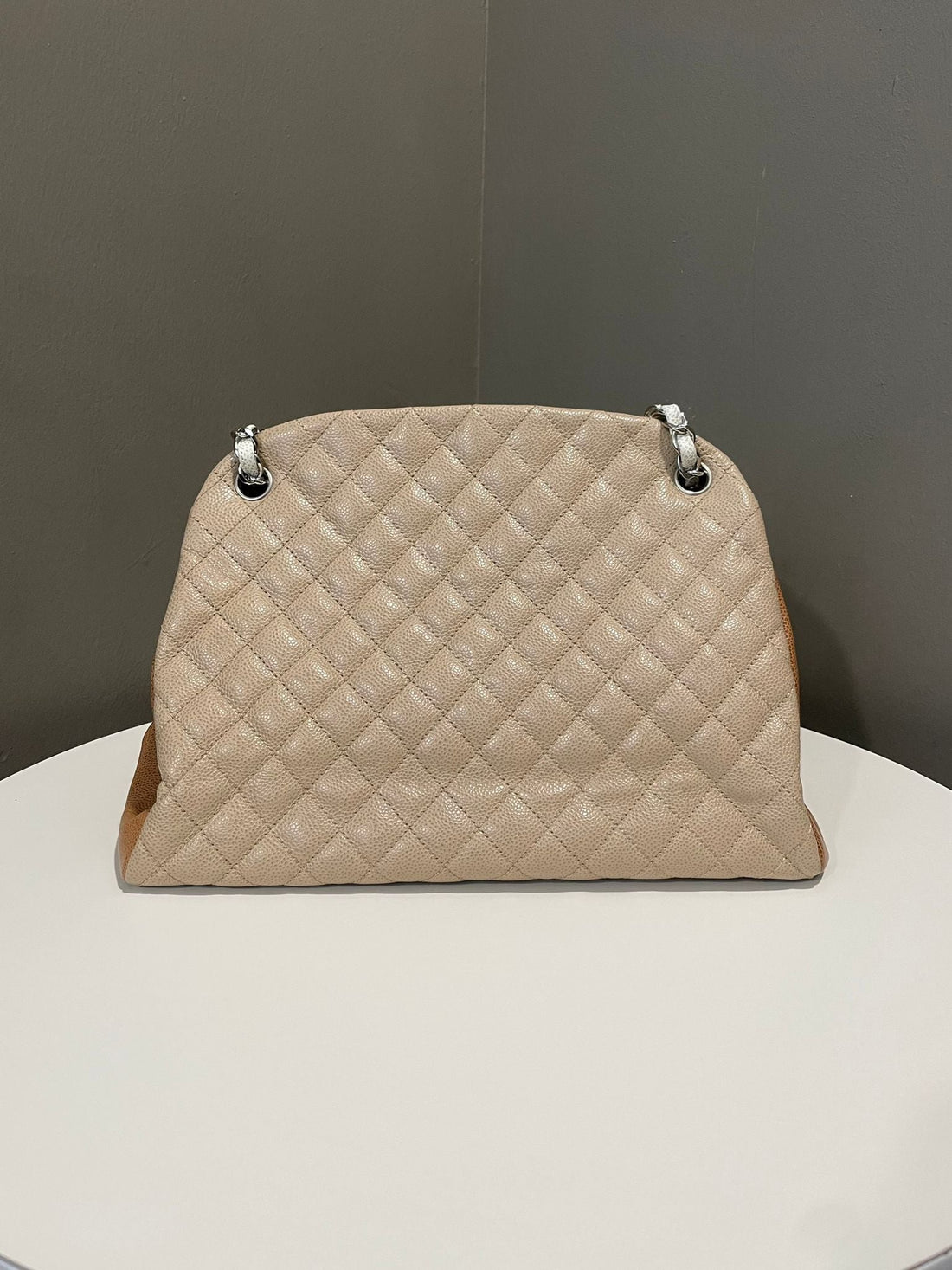 Chanel Just Mademoiselle Bowling Bag Beige Tan Caviar
