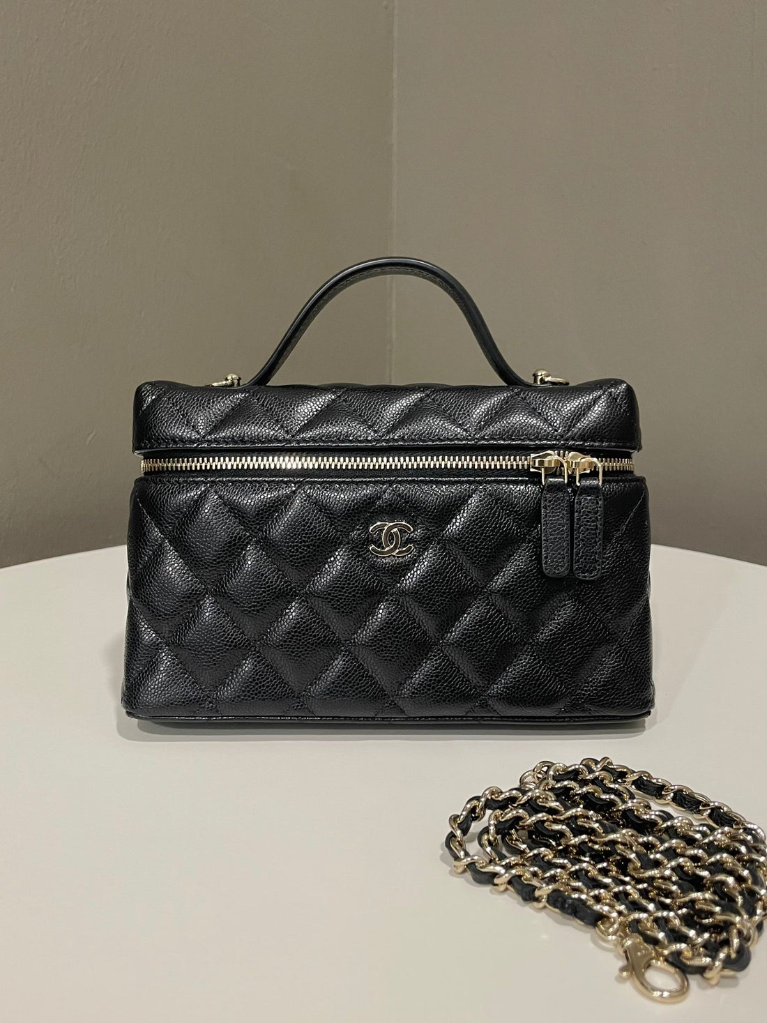 Chanel LP Quilted Top Handle Vanity Black Caviar