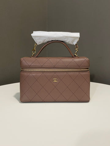 Chanel LP Quilted Top Handle Vanity Dark Nude Grainy Goatskin