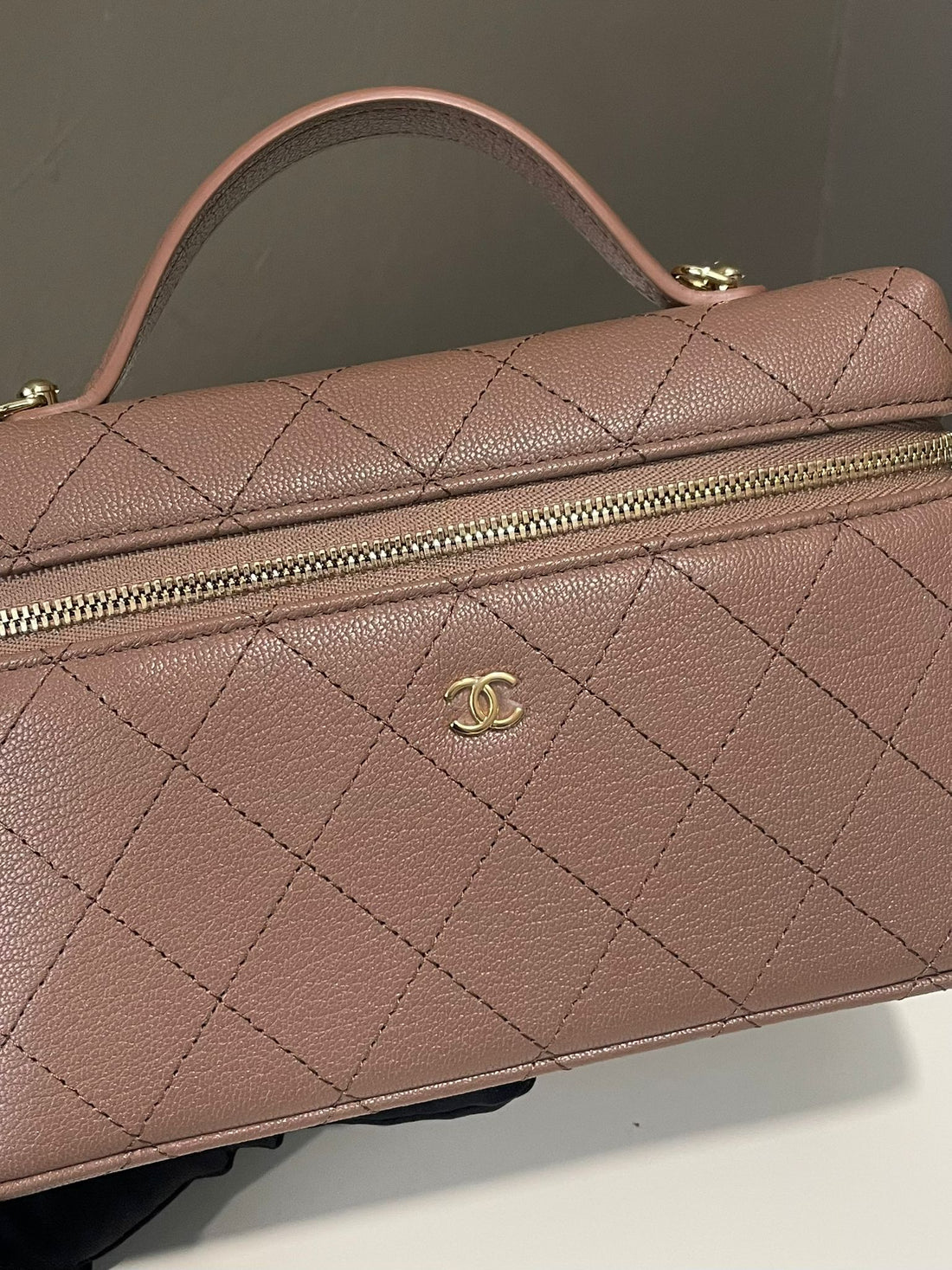 Chanel LP Quilted Top Handle Vanity Dark Nude Grainy Goatskin