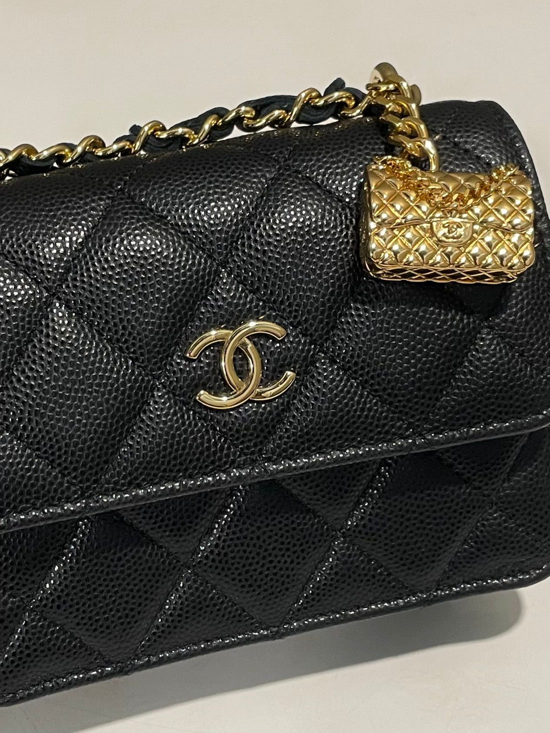 Chanel Mini Clutch on Chain with Charm Black Caviar