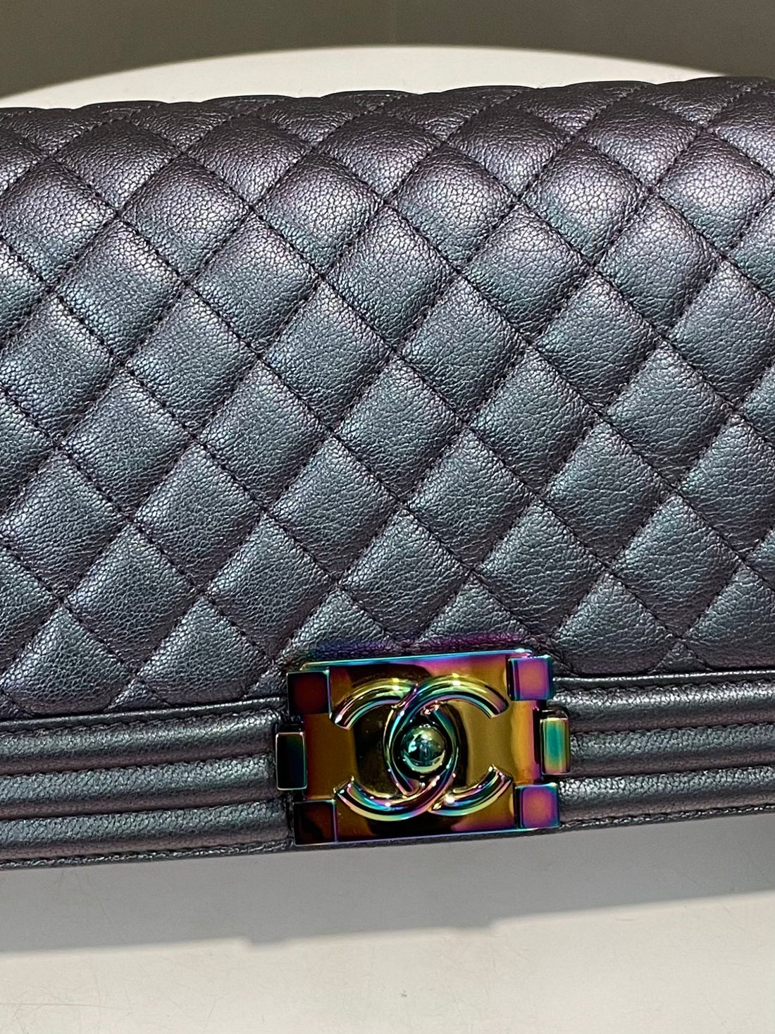 Chanel Old Medium Boy Bag Mermaid Purple Iridescent Rainbow