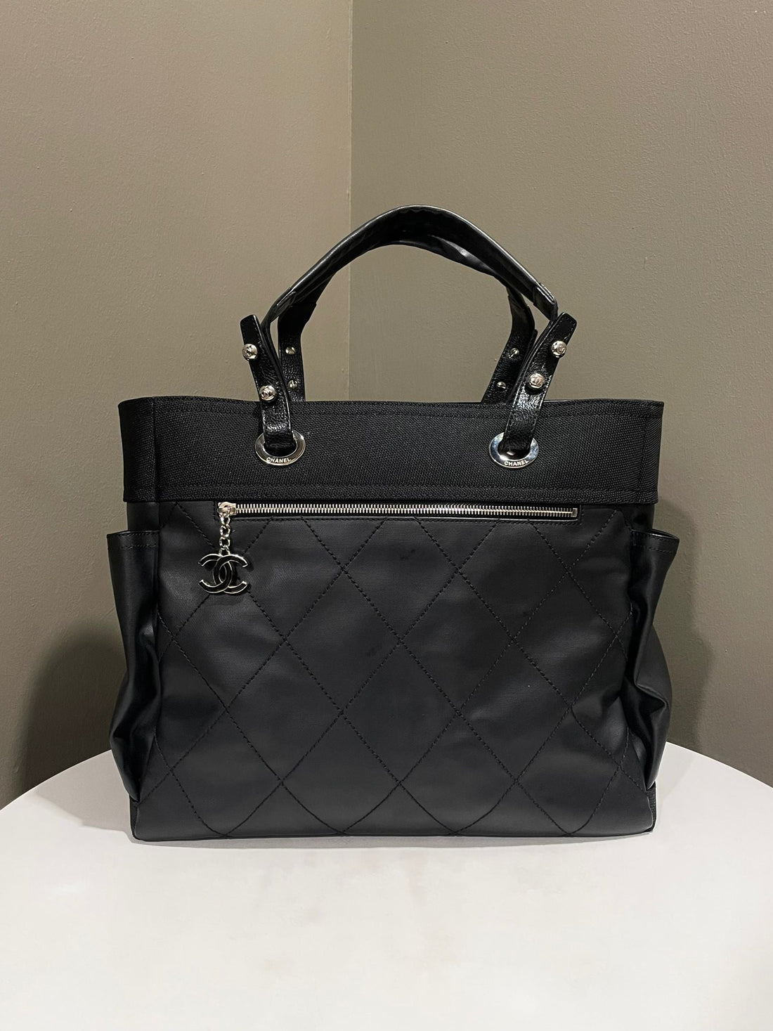 Chanel Paris Biarritz Tote Bag Black Coated Canvas