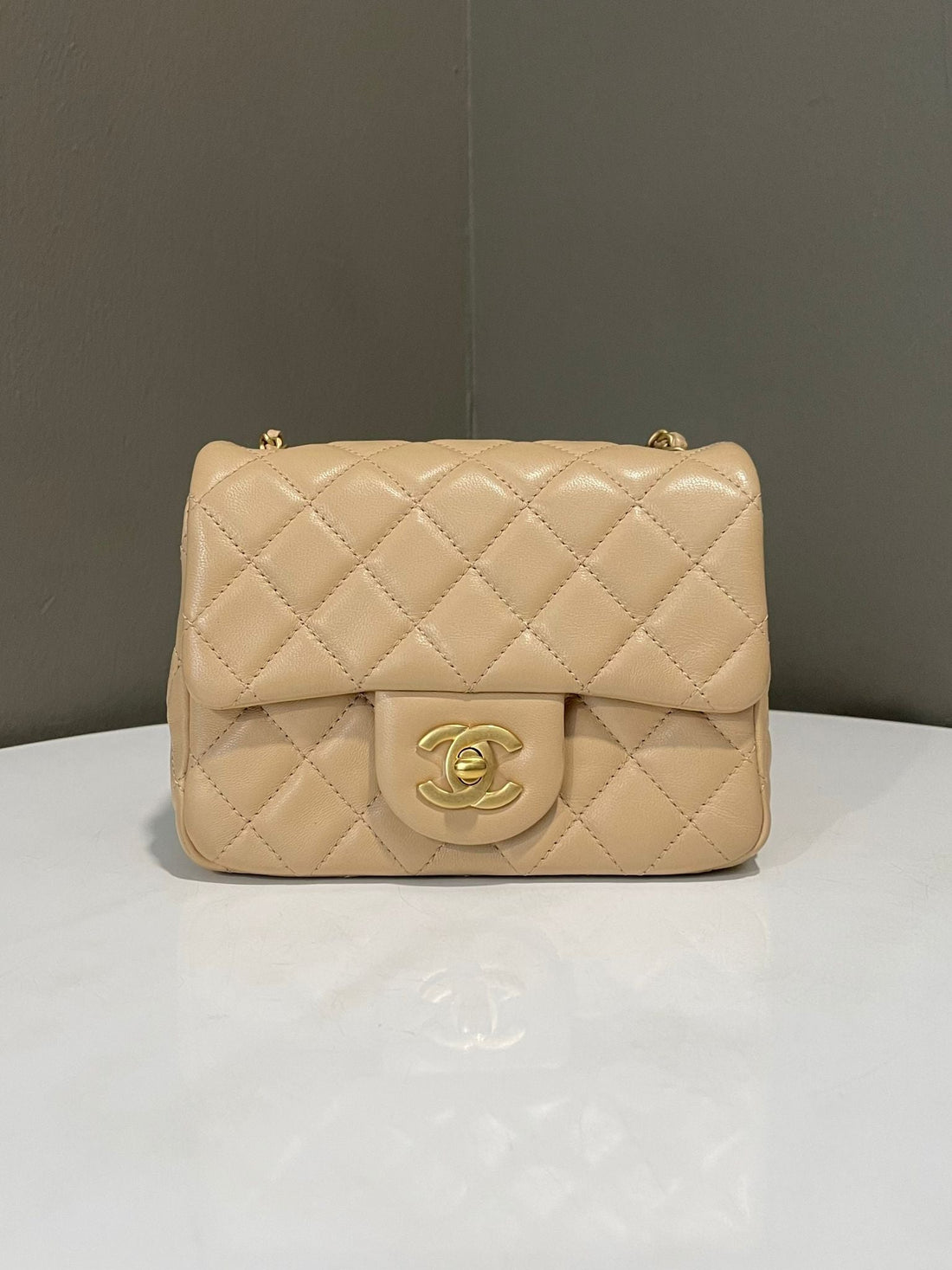 Chanel Pearl Crush Mini Square Beige Lambskin