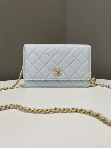Chanel Pearl Crush Wallet on Chain  Grey Lambskin