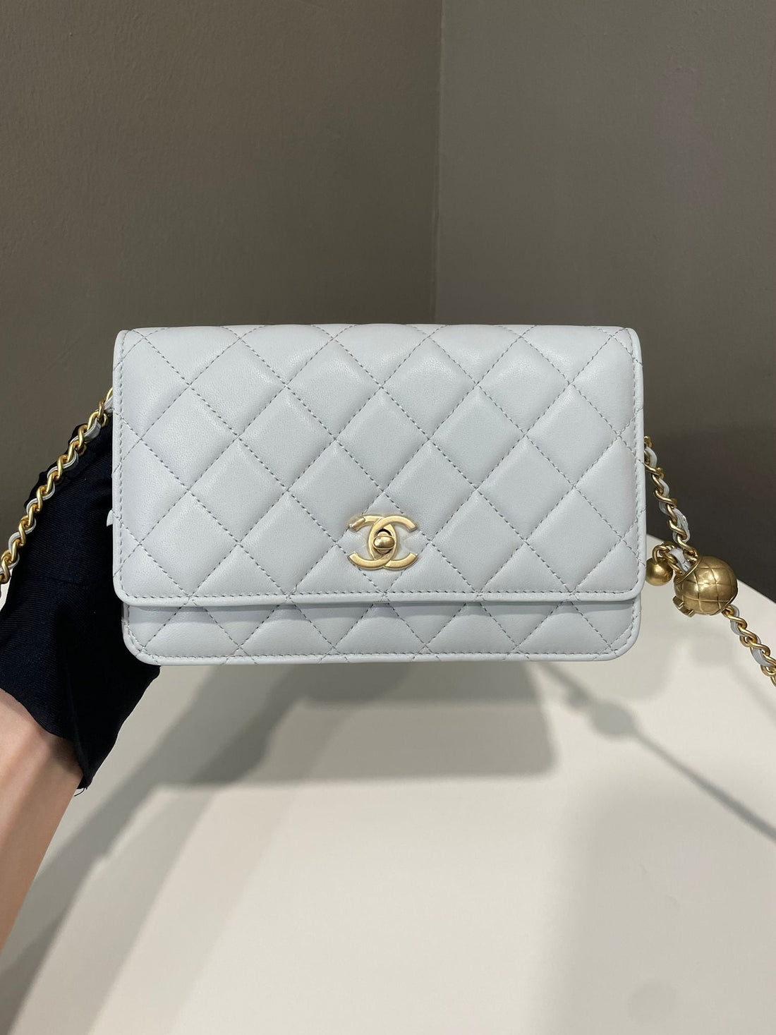Chanel Pearl Crush Wallet on Chain  Grey Lambskin
