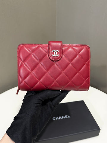 Chanel Quilted Bifold French Wallet Deep Red Lambskin