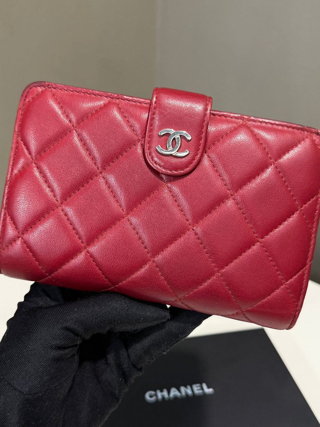 Chanel Quilted Bifold French Wallet Deep Red Lambskin