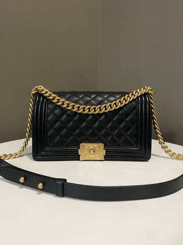 Chanel Quilted Boy Old Medium Black Caviar