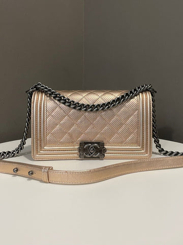Chanel Quilted Boy Old Medium Champagne Perforated Leather