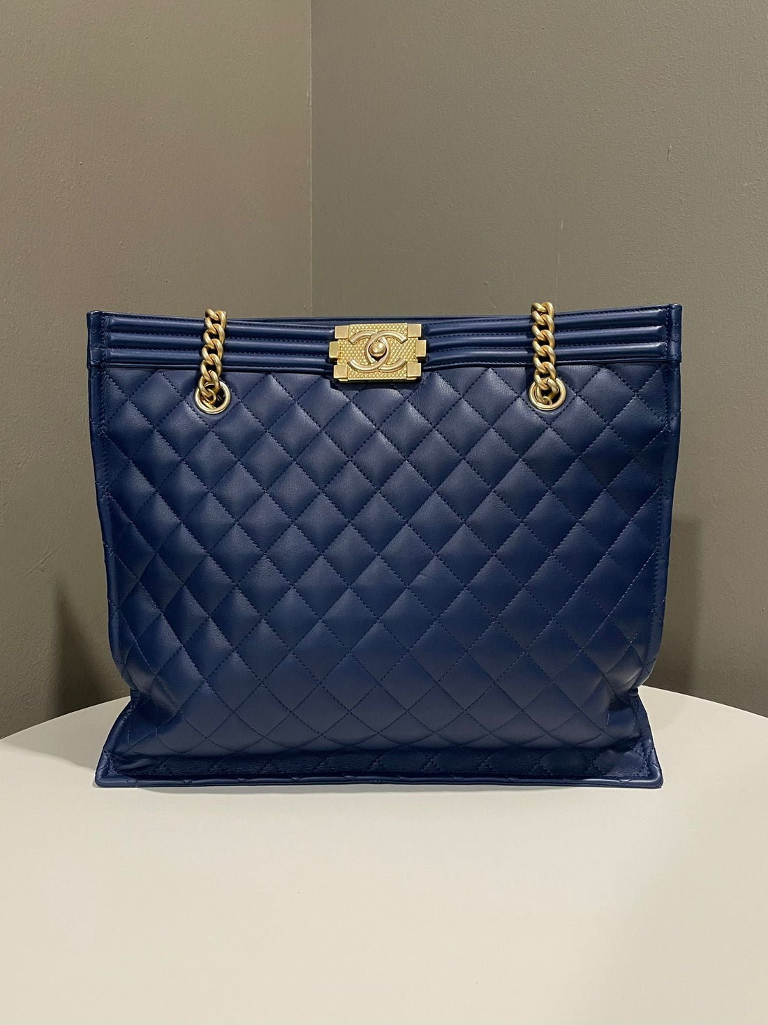 Chanel Quilted Boy Shopper Tote  Dark Navy Calfskin