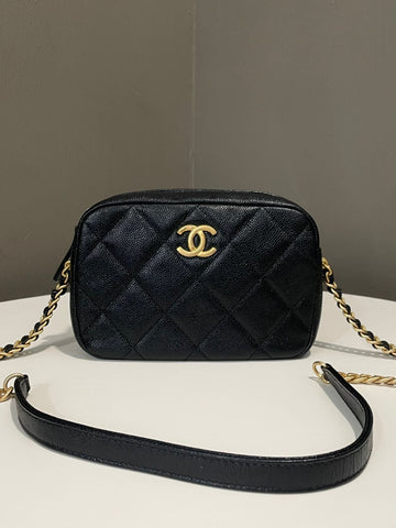 Chanel Quilted Camera Bag Black Caviar Leather