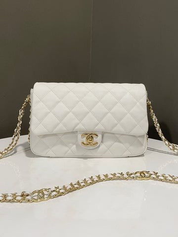Chanel Quilted Cc Chain Around Flap White Caviar