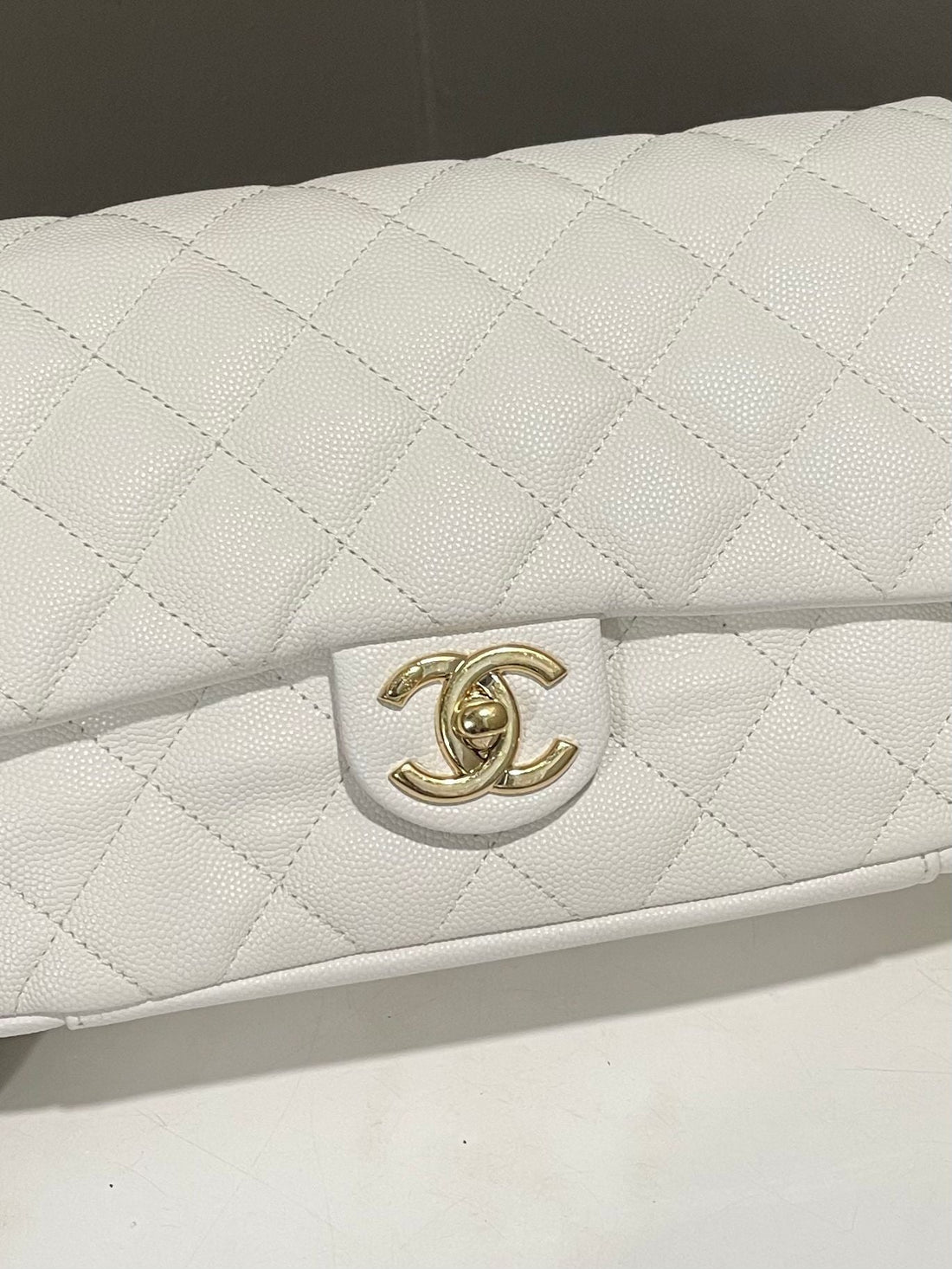Chanel Quilted Cc Chain Around Flap White Caviar