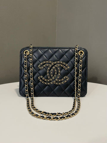 Chanel Quilted Cc Chain Bag Black Lambskin