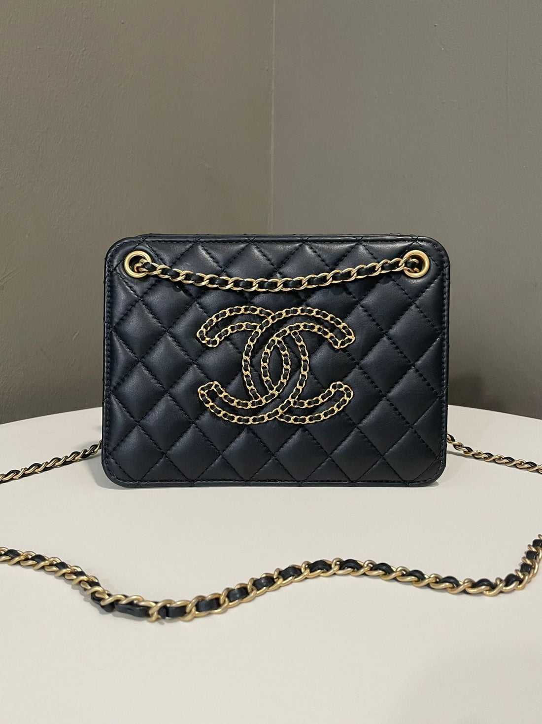 Chanel Quilted Cc Chain Bag Black Lambskin