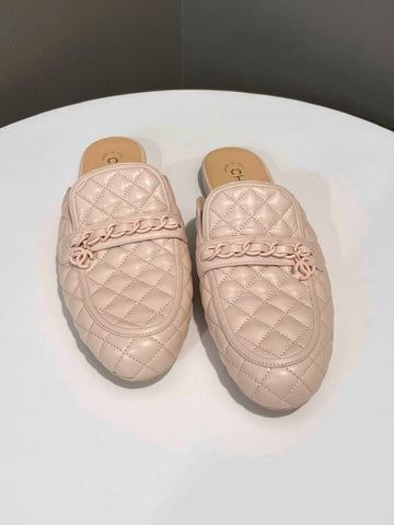 Chanel Quilted Cc Chain Mules Nude Blush Lambskin Size 41
