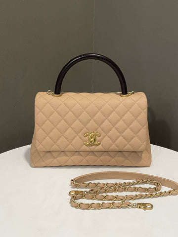 Chanel Quilted Coco Emboss Handle Beige Caviar