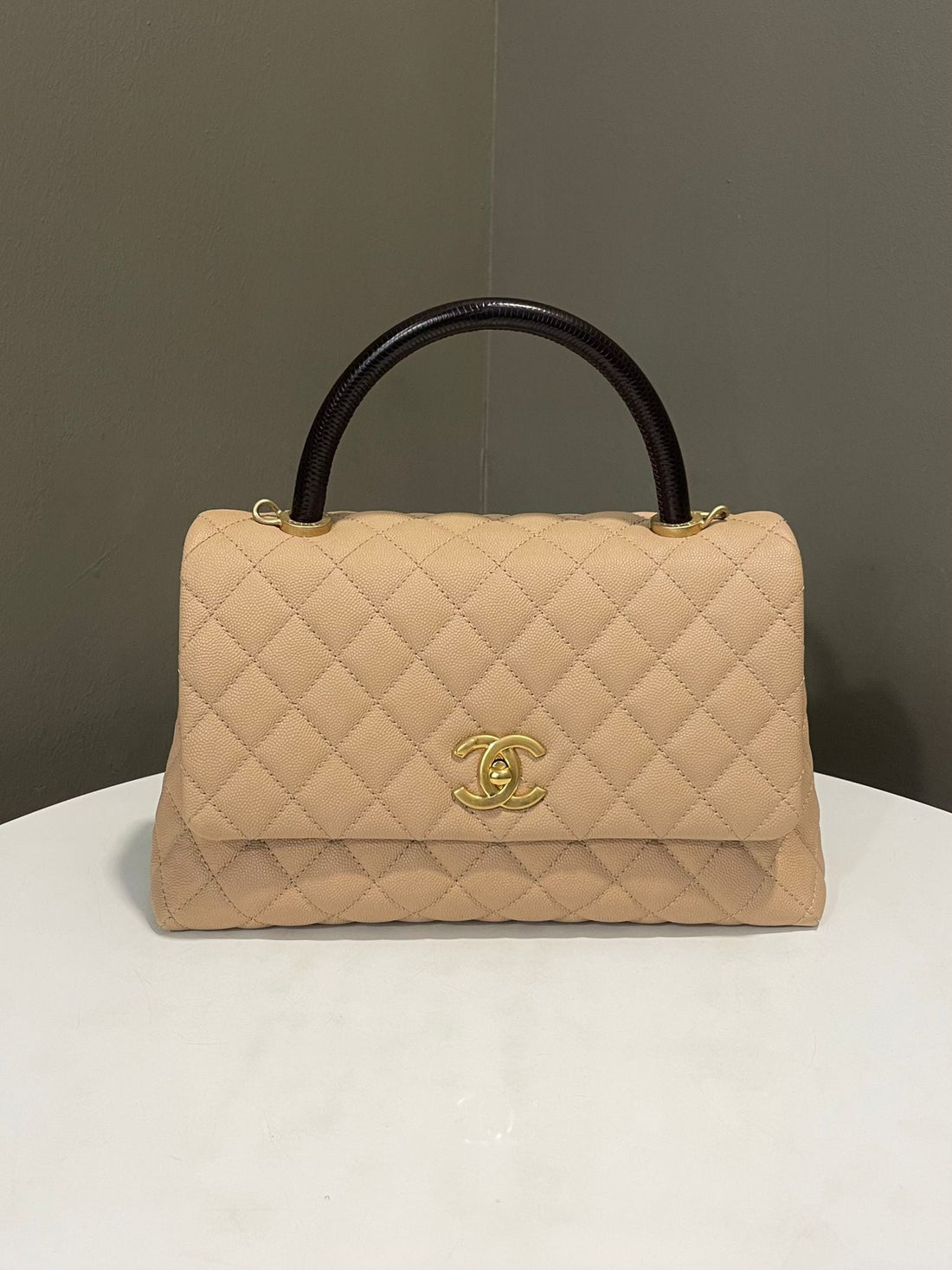Chanel Quilted Coco Emboss Handle Beige Caviar