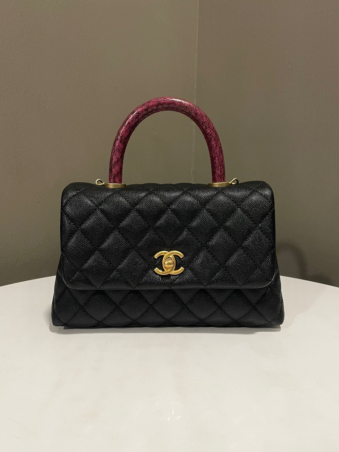 Chanel Quilted Coco Snake Handle Black Caviar