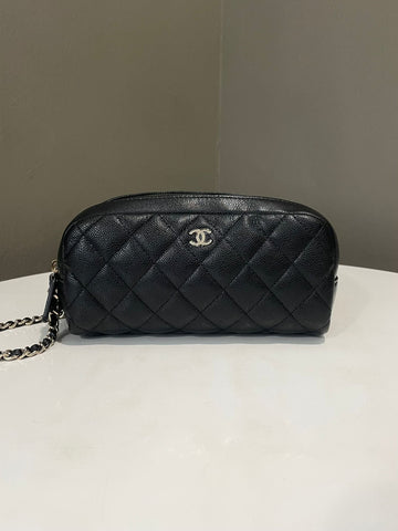 Chanel Quilted Double Zip Cc Cosmetic Pouch Black Caviar