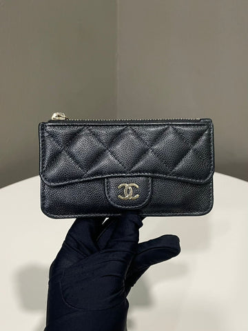 Chanel Quilted Flap Zip Card Holder Black Caviar