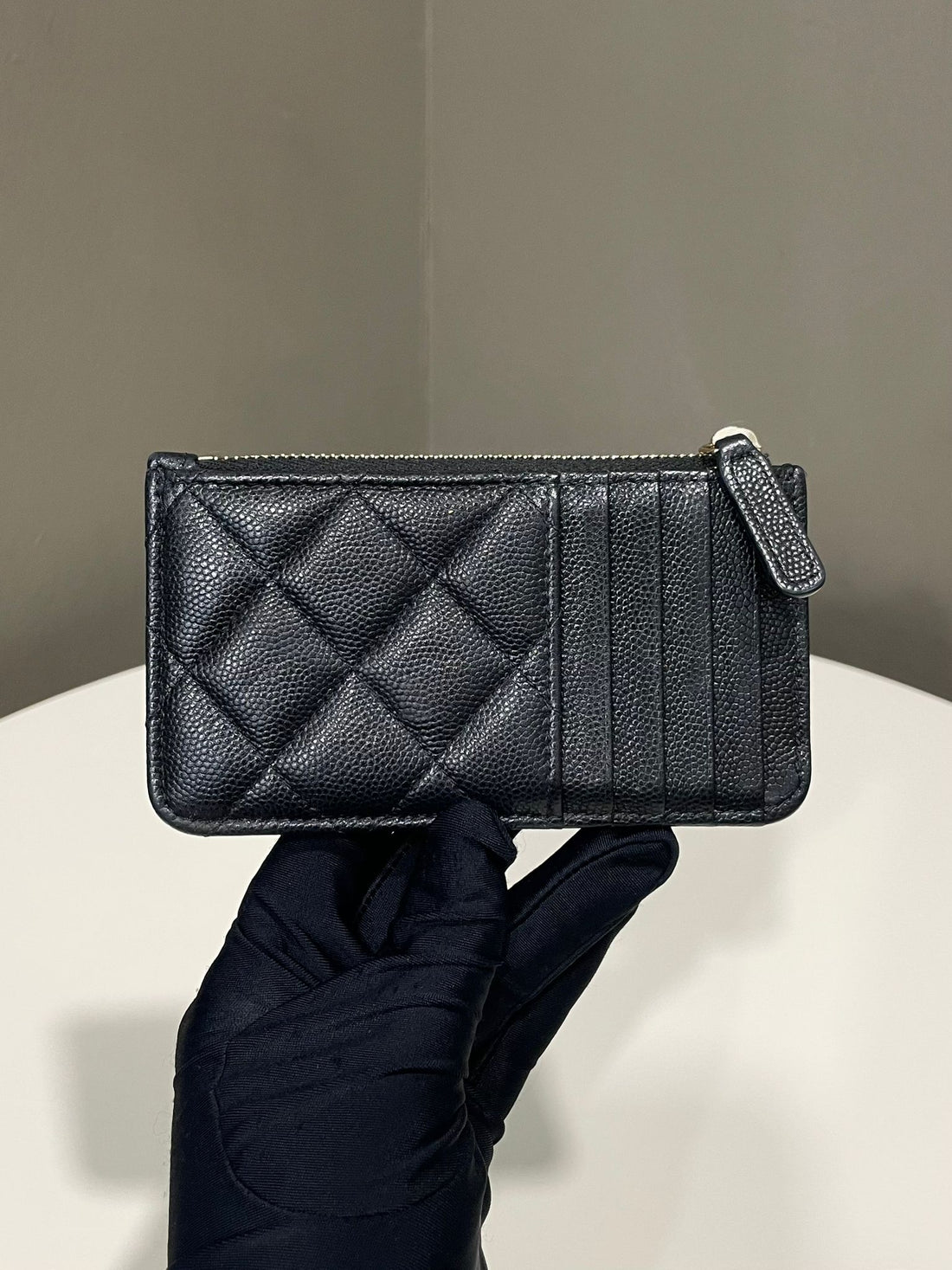 Chanel Quilted Flap Zip Card Holder Black Caviar