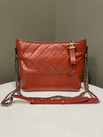 Chanel Quilted Gabrielle Bag Brick Red