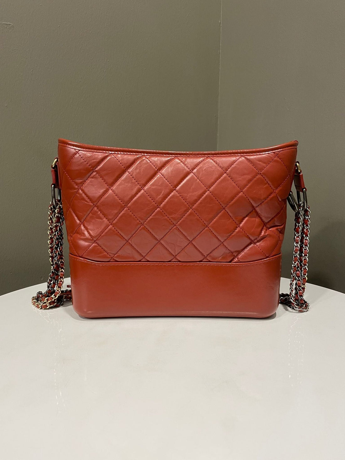Chanel Quilted Gabrielle Bag Brick Red