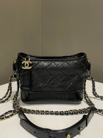 Chanel Quilted Gabrielle Hobo Black Calfskin