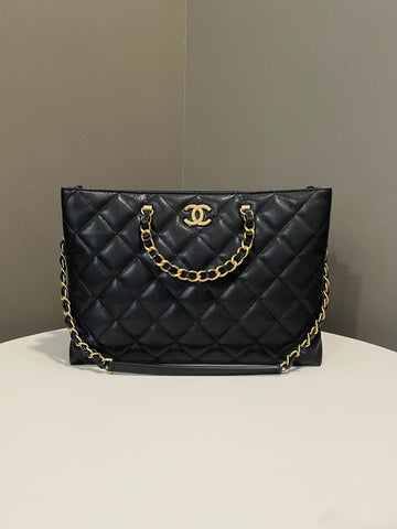 Chanel Quilted Grand Shopping Tote Bag Black Caviar