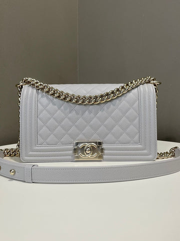 Chanel Quilted Medium Boy Dove Grey Caviar