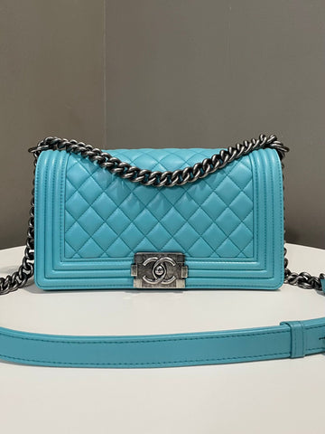 Chanel Quilted Medium Boy Turquoise Lambskin