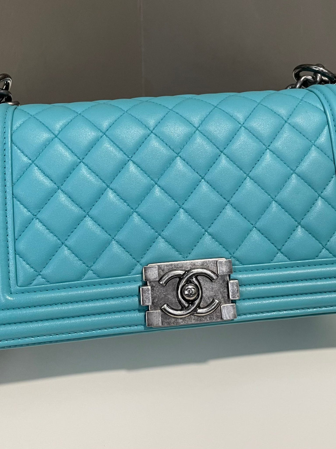 Chanel Quilted Medium Boy Turquoise Lambskin
