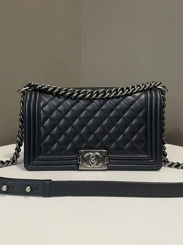 Chanel Quilted Old Medium Boy Black Caviar